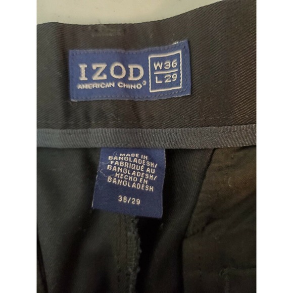 CC - IZOD Dress American Chino Pants Men 36 X 29 Solid Black Slim Flat Front NWT - Picture 7 of 9